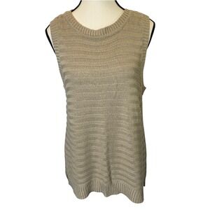 Wonderly Crochet Knit Tank Top Womens Size Large Tan Beige Tunic‎ Blouse Casual